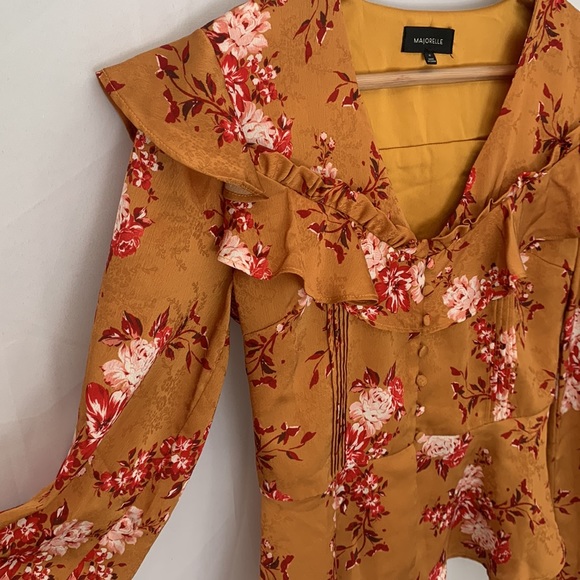 MAJORELLE Broadway V-Neck Ruffle Floral Satin Top Blouse Revolve Size XS - Picture 8 of 14